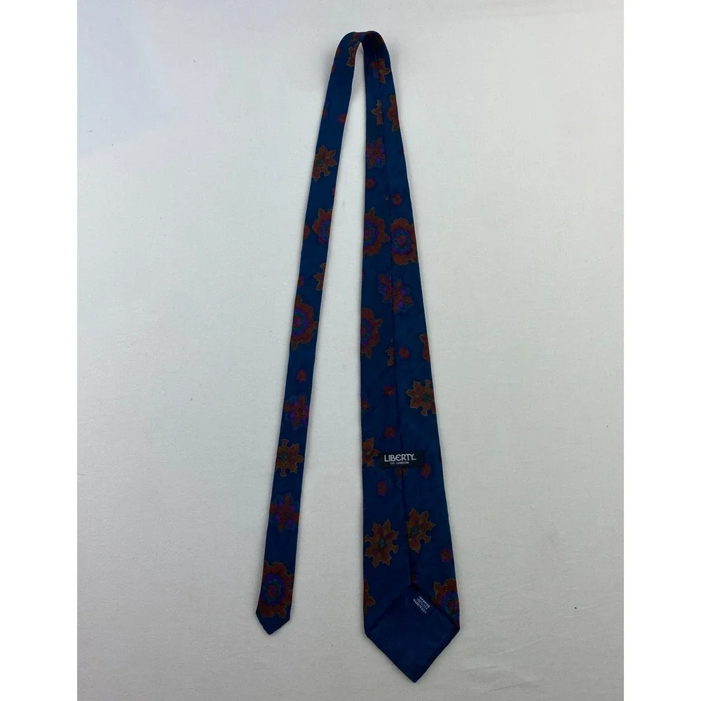 Lot of 2 LIBERTY OF LONDON 100% Silk Necktie Floral Geometric Print Blue Red VTG